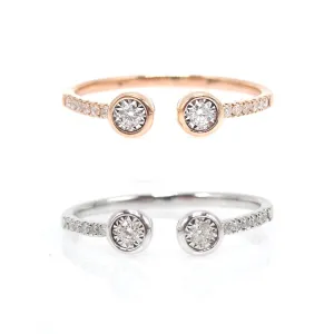 Open Double Diamond Ring with Diamonds Down the Band in Rose Gold and White Gold
