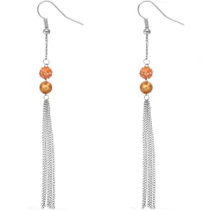 Orange Beaded Fireball Chain Earrings