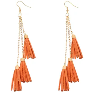 Orange Tassel Drop Chain Dangle Earrings