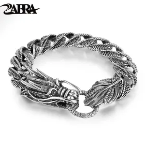Original Mens Biker Sterling 925 Silver Dragon Curb Chain Bracelet Thai Vintage Style Dragon Link Handcrafted Punk Men Bracelet Bangle