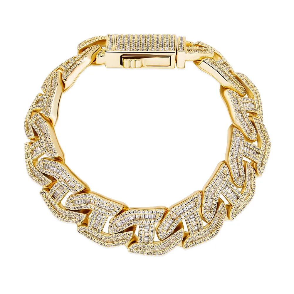Original TOPGRILLZ Mens Bracelet 16mm Prong Baguette Curb Chain High Quality Iced Cubic Zirconia Hip Hop Rapper Luxury Jewelry Gift Party