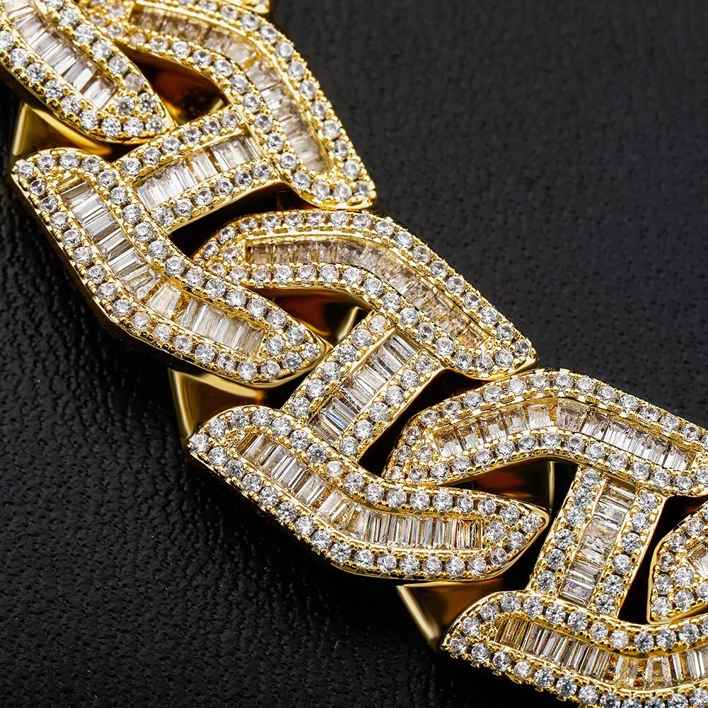 Original TOPGRILLZ Mens Bracelet 16mm Prong Baguette Curb Chain High Quality Iced Cubic Zirconia Hip Hop Rapper Luxury Jewelry Gift Party