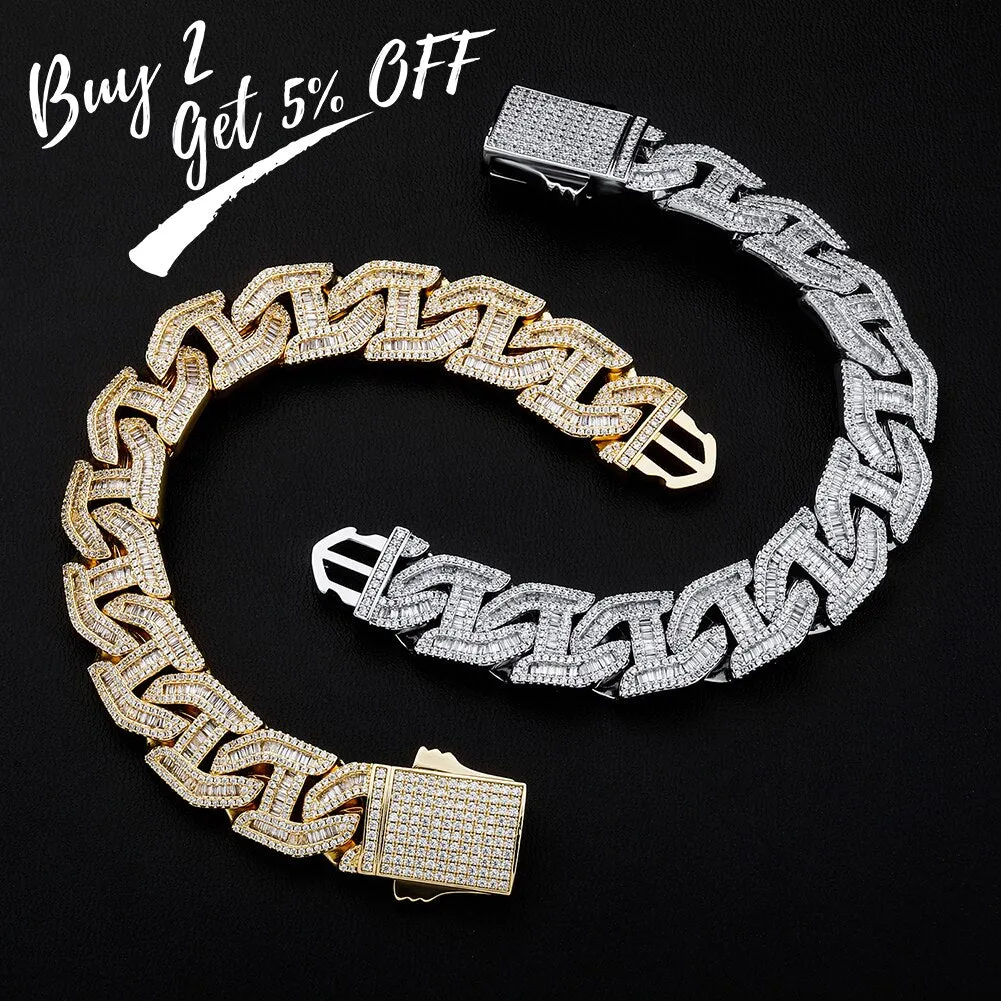 Original TOPGRILLZ Mens Bracelet 16mm Prong Baguette Curb Chain High Quality Iced Cubic Zirconia Hip Hop Rapper Luxury Jewelry Gift Party