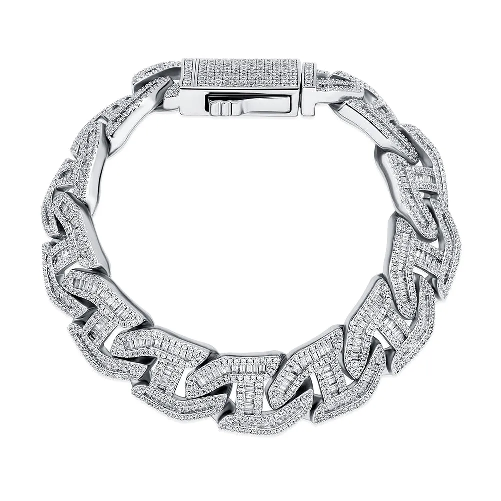 Original TOPGRILLZ Mens Bracelet 16mm Prong Baguette Curb Chain High Quality Iced Cubic Zirconia Hip Hop Rapper Luxury Jewelry Gift Party