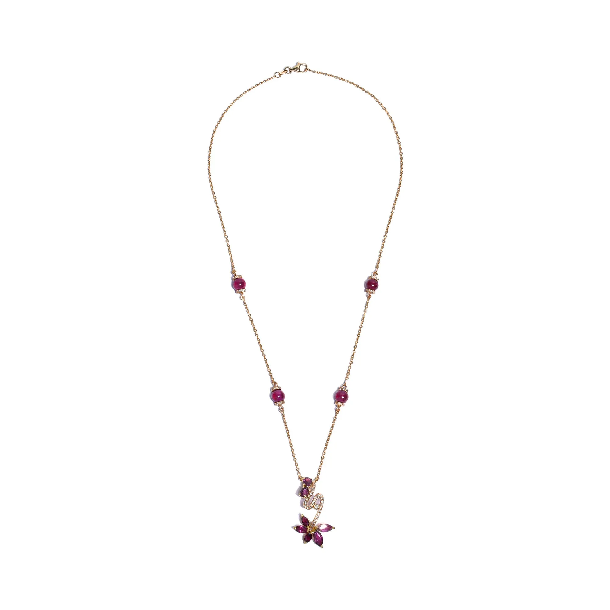 Ouzounian Jewelry Ruby and Diamond Flower Pendant Necklace