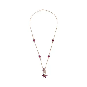 Ouzounian Jewelry Ruby and Diamond Flower Pendant Necklace
