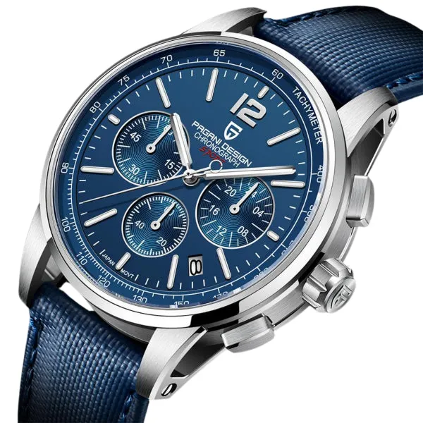Pagani Design Blue Leather Strap Blue Dial Chronograph Quartz Watch for Gents - PDYS008