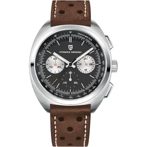 Pagani Design Brown Leather Strap Black Dial Chronograph Quartz Watch for Gents - PD1782