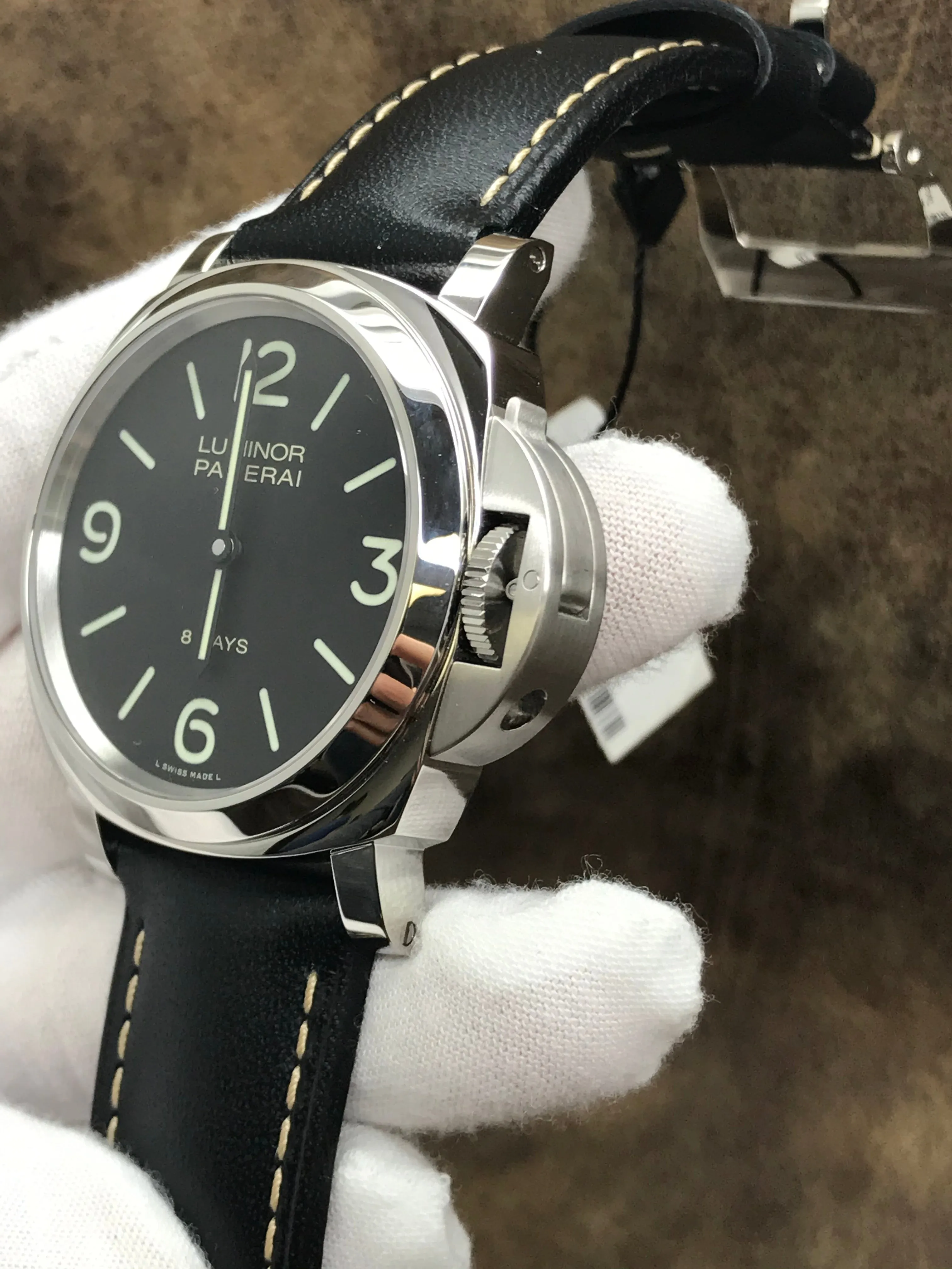 Panerai Luminor Base 8 Days Acciaio Pam00560 Black Dial Hand Wind Men's Watch