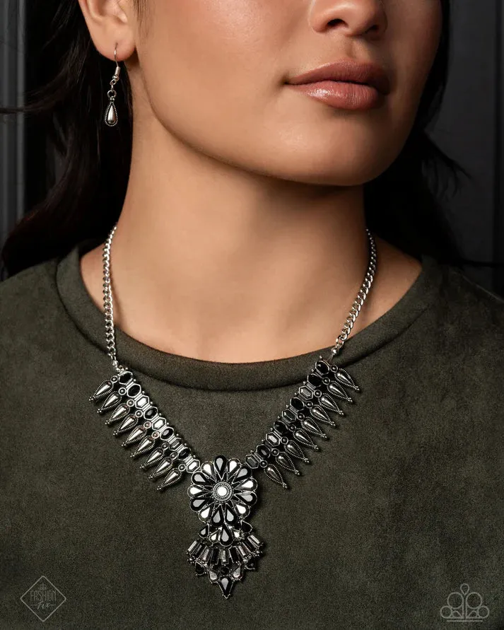 Paparazzi Fairest of the Festival - Black Necklace and Festival Fencing - Black Bracelet 2 piece set