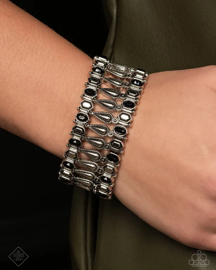 Paparazzi Fairest of the Festival - Black Necklace and Festival Fencing - Black Bracelet 2 piece set