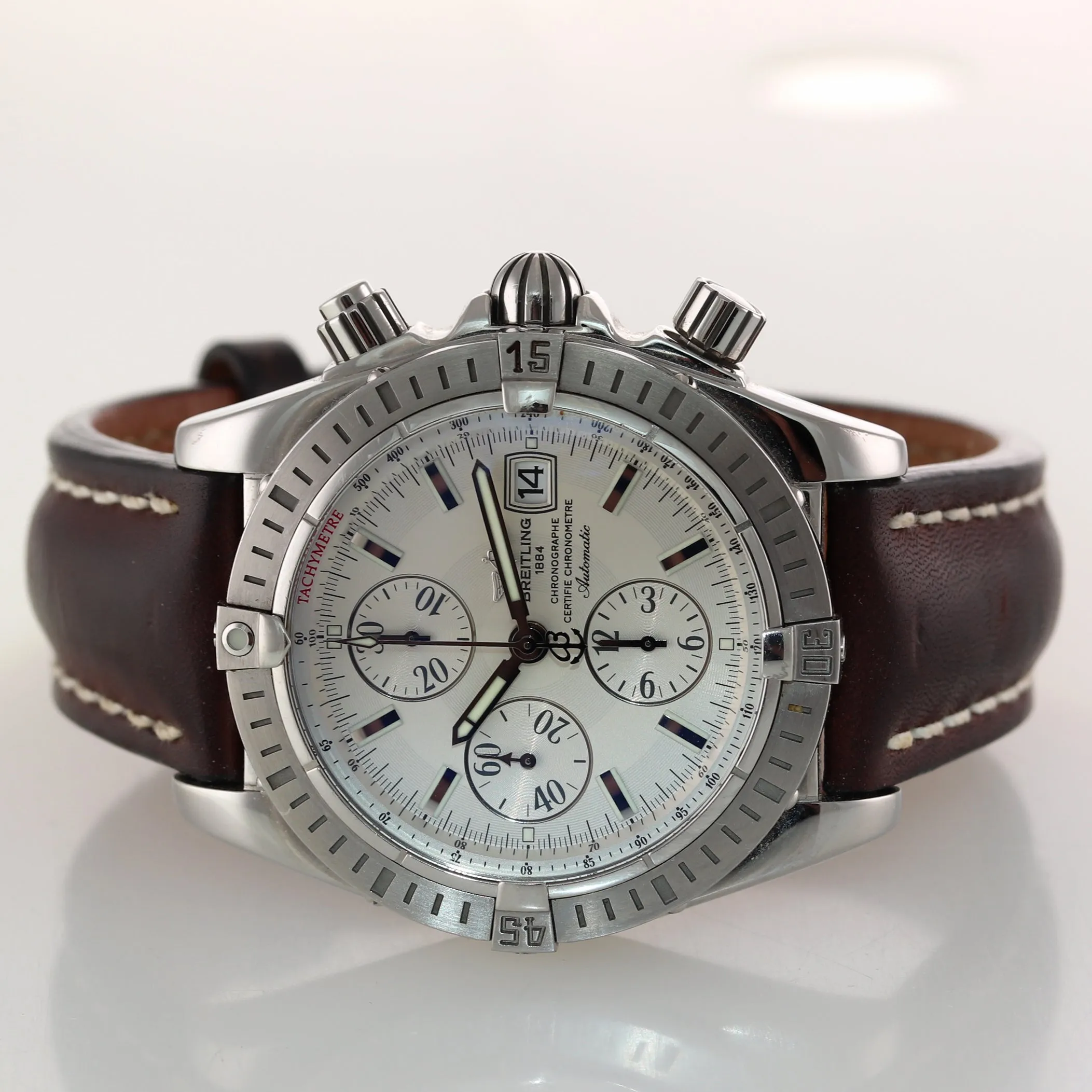 PAPERS Breitling Chronomat Evolution Chronograph Steel A13356 44mm Silver Watch