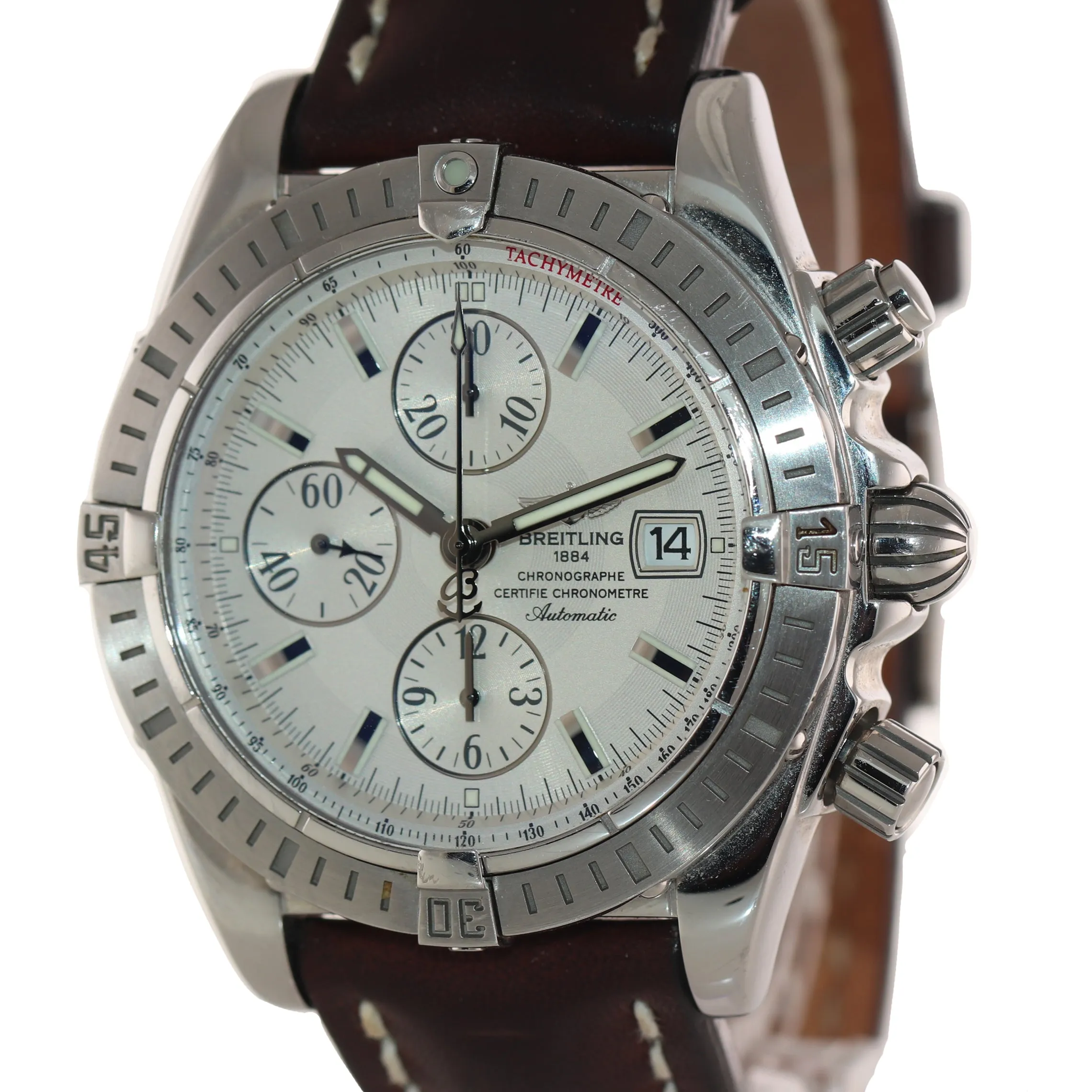 PAPERS Breitling Chronomat Evolution Chronograph Steel A13356 44mm Silver Watch