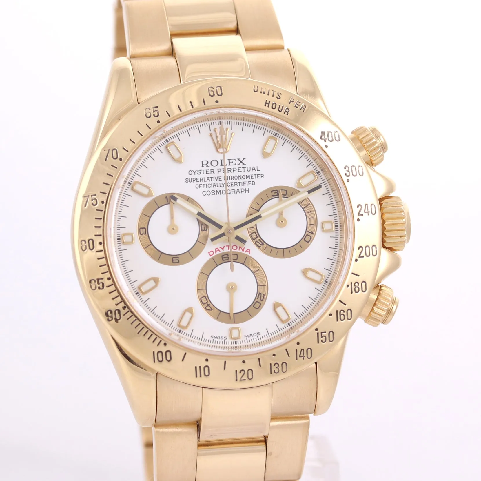 PAPERS Rolex Daytona Cosmo 116528 White Dial 18K Yellow Gold 40mm Watch Box