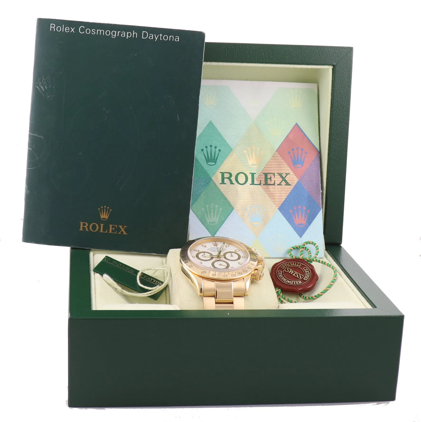 PAPERS Rolex Daytona Cosmo 116528 White Dial 18K Yellow Gold 40mm Watch Box