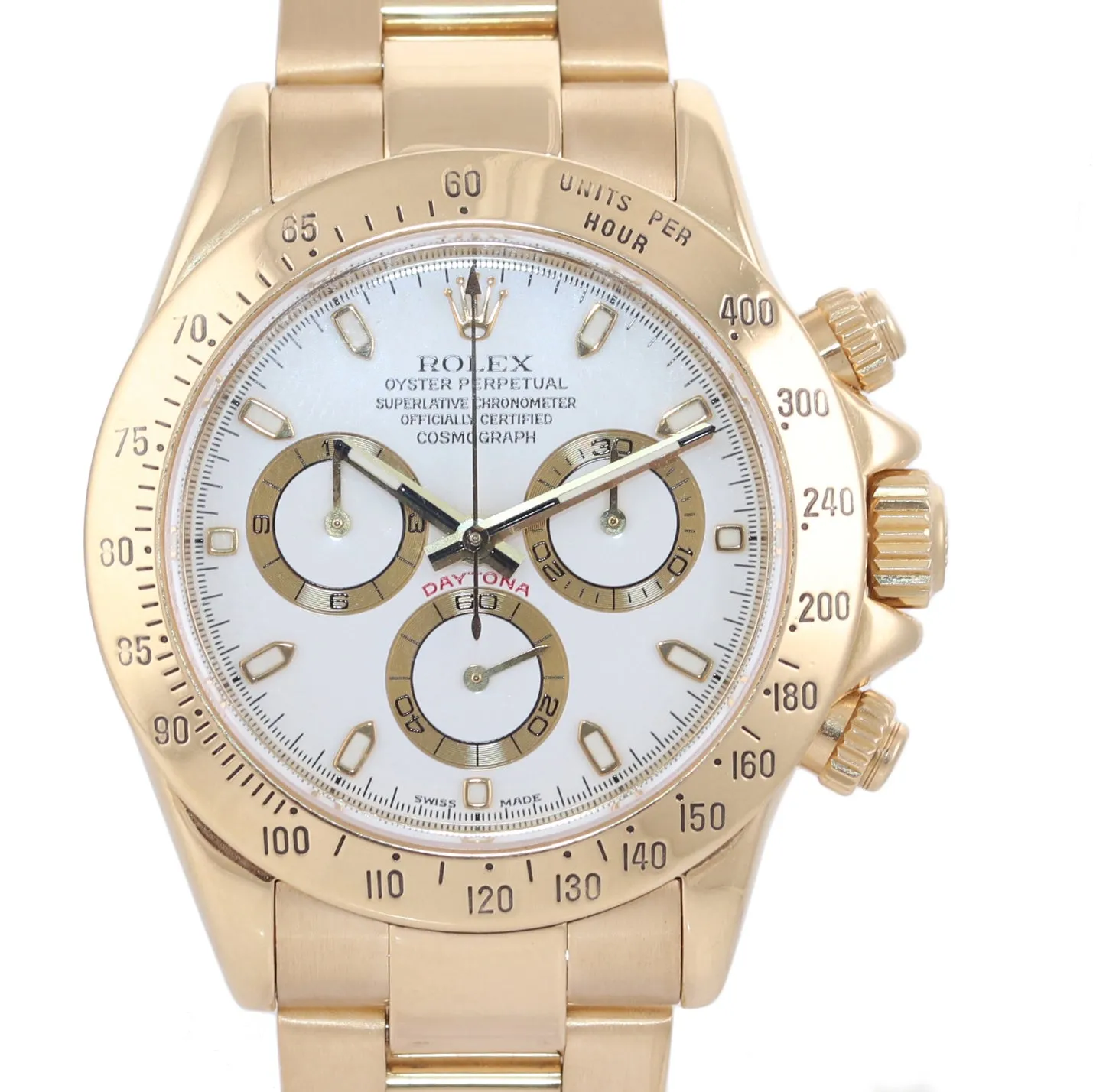 PAPERS Rolex Daytona Cosmo 116528 White Dial 18K Yellow Gold 40mm Watch Box