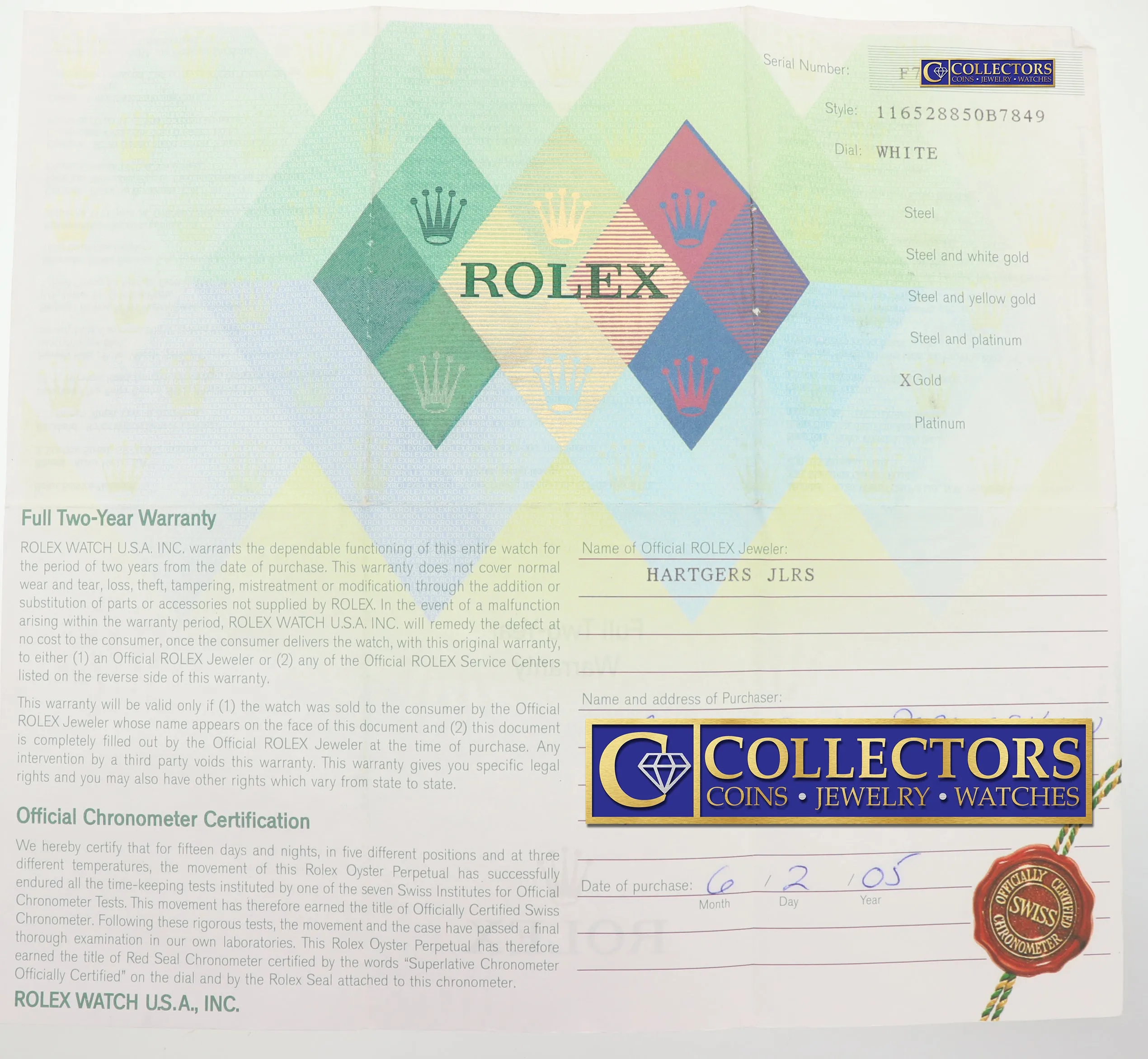 PAPERS Rolex Daytona Cosmo 116528 White Dial 18K Yellow Gold 40mm Watch Box