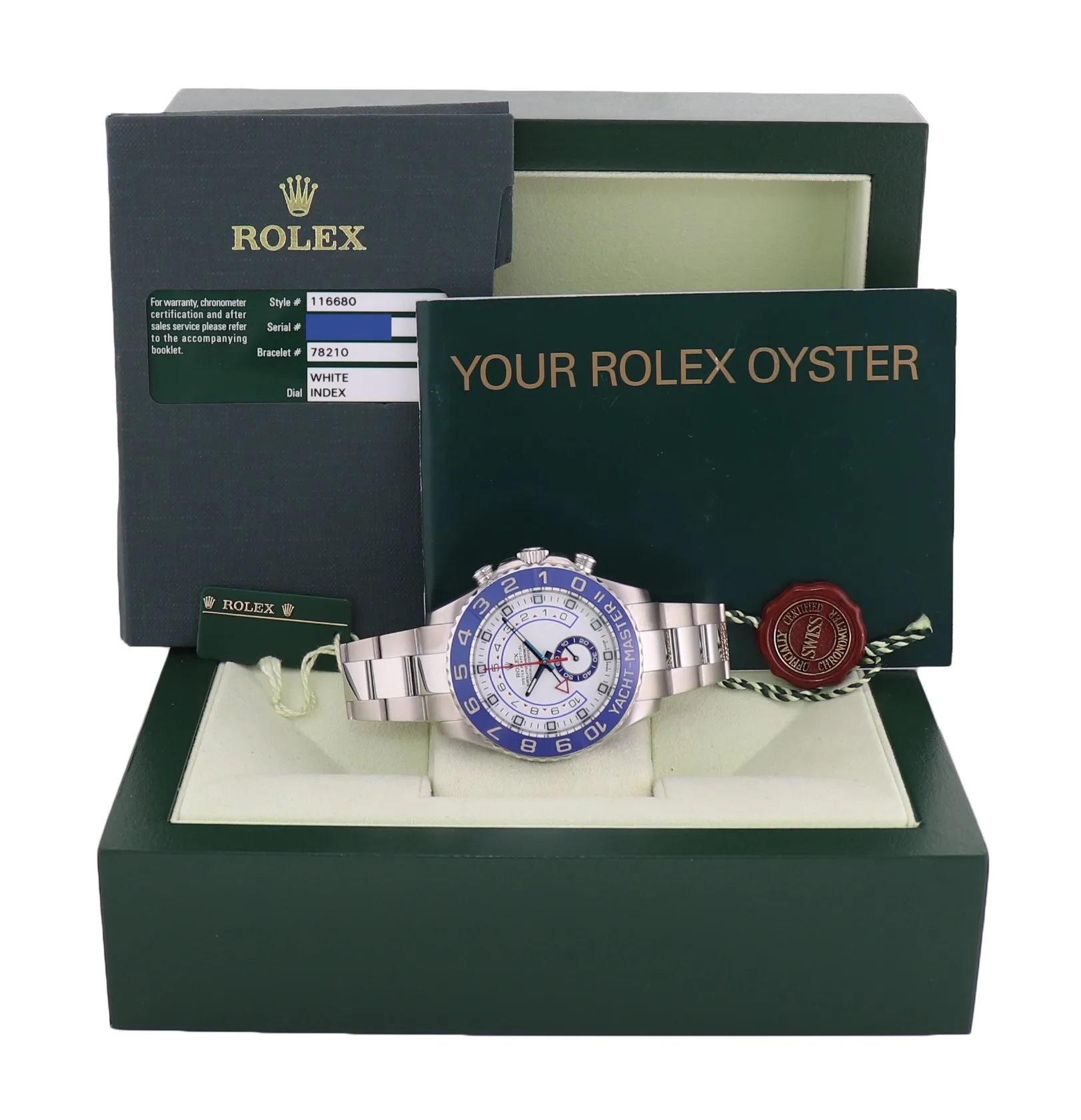 PAPERS Rolex Yacht-Master II 44mm Steel White Blue Ceramic 116680 Watch Box