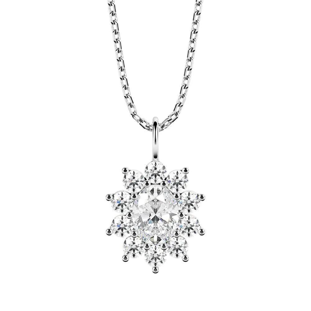 Parhelia Natural Diamond Flower Pendant with a White Necklace