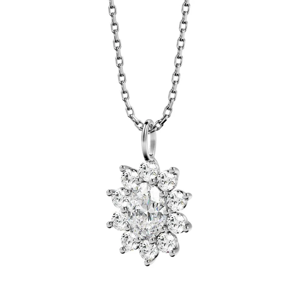 Parhelia Natural Diamond Flower Pendant with a White Necklace