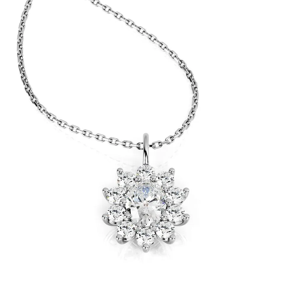 Parhelia Natural Diamond Flower Pendant with a White Necklace