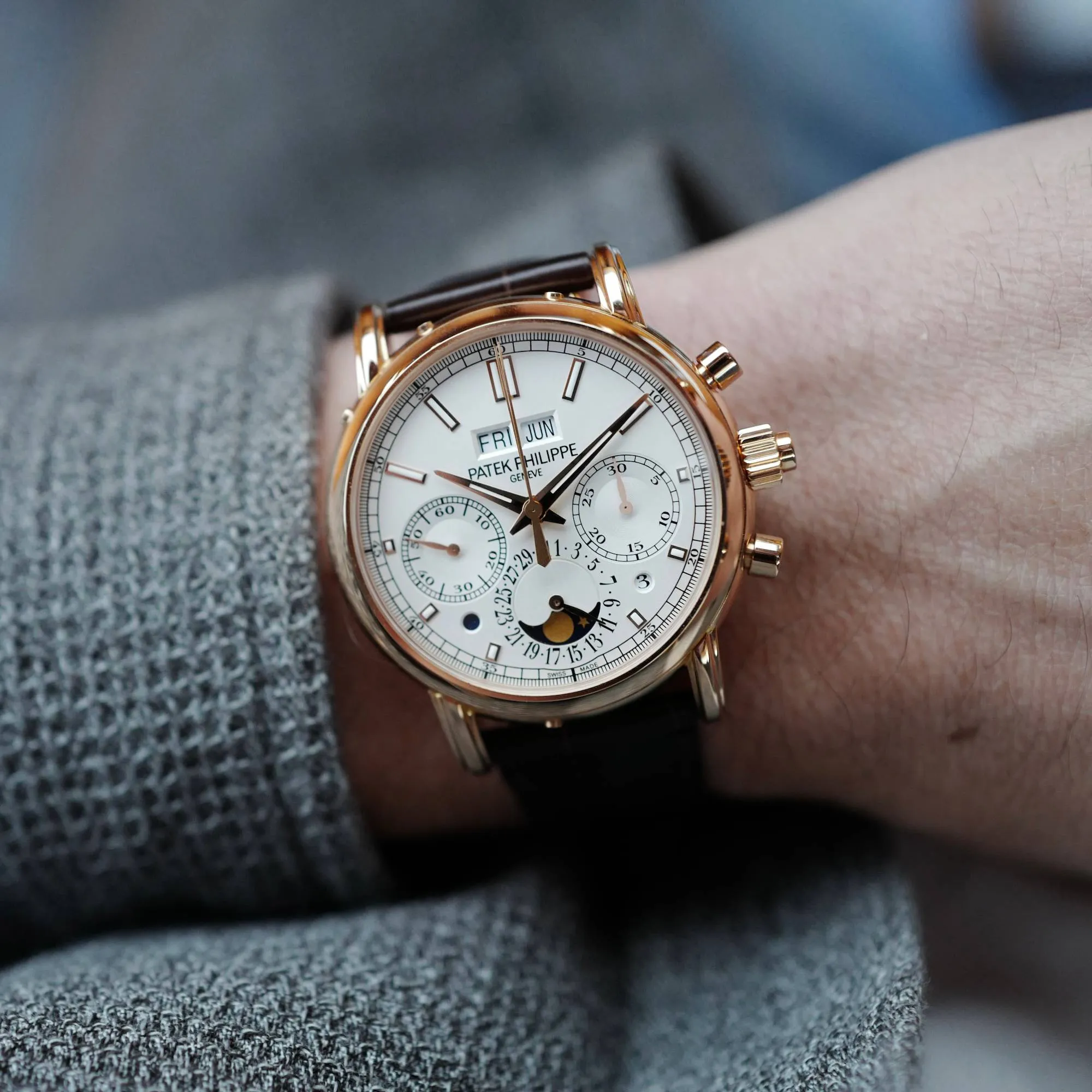 Patek Philippe Rose Gold Perpetual Calendar Split Seconds Chronograph Watch Ref. 5204