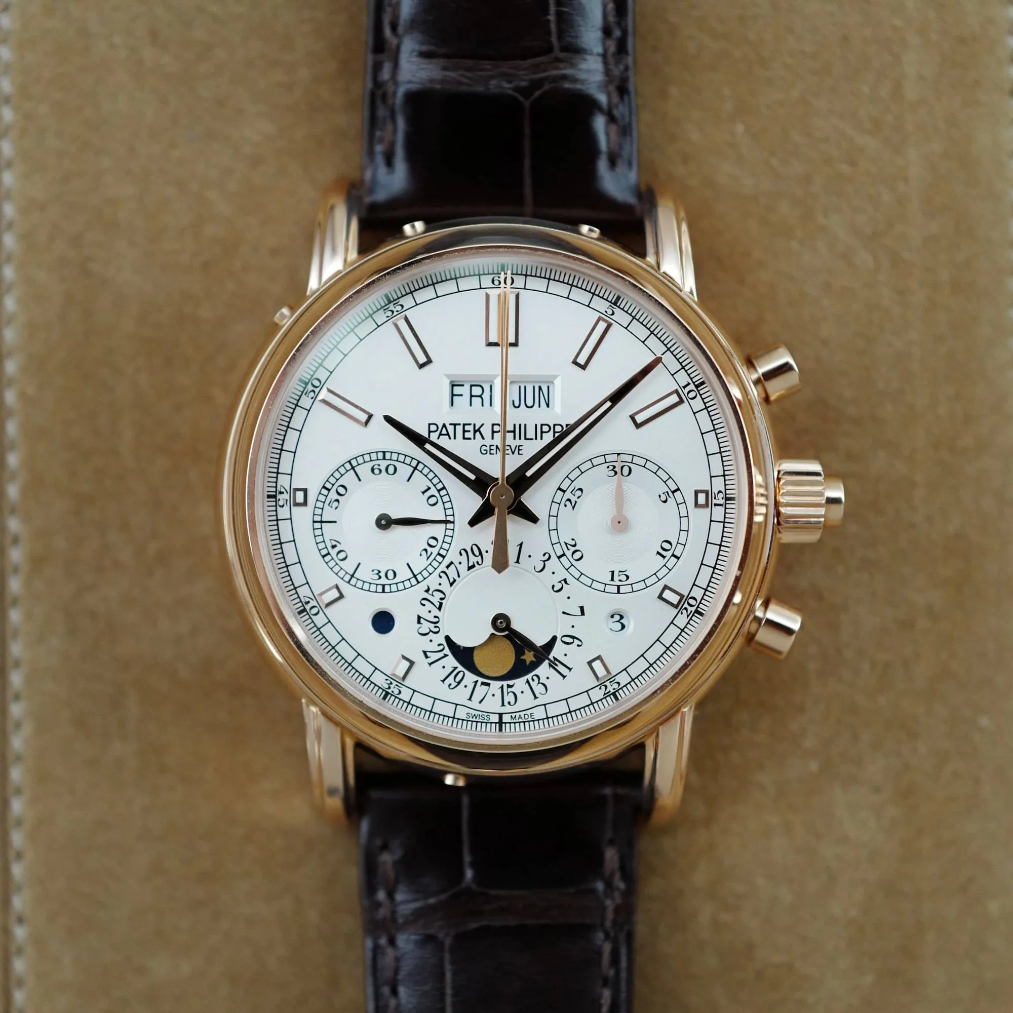 Patek Philippe Rose Gold Perpetual Calendar Split Seconds Chronograph Watch Ref. 5204