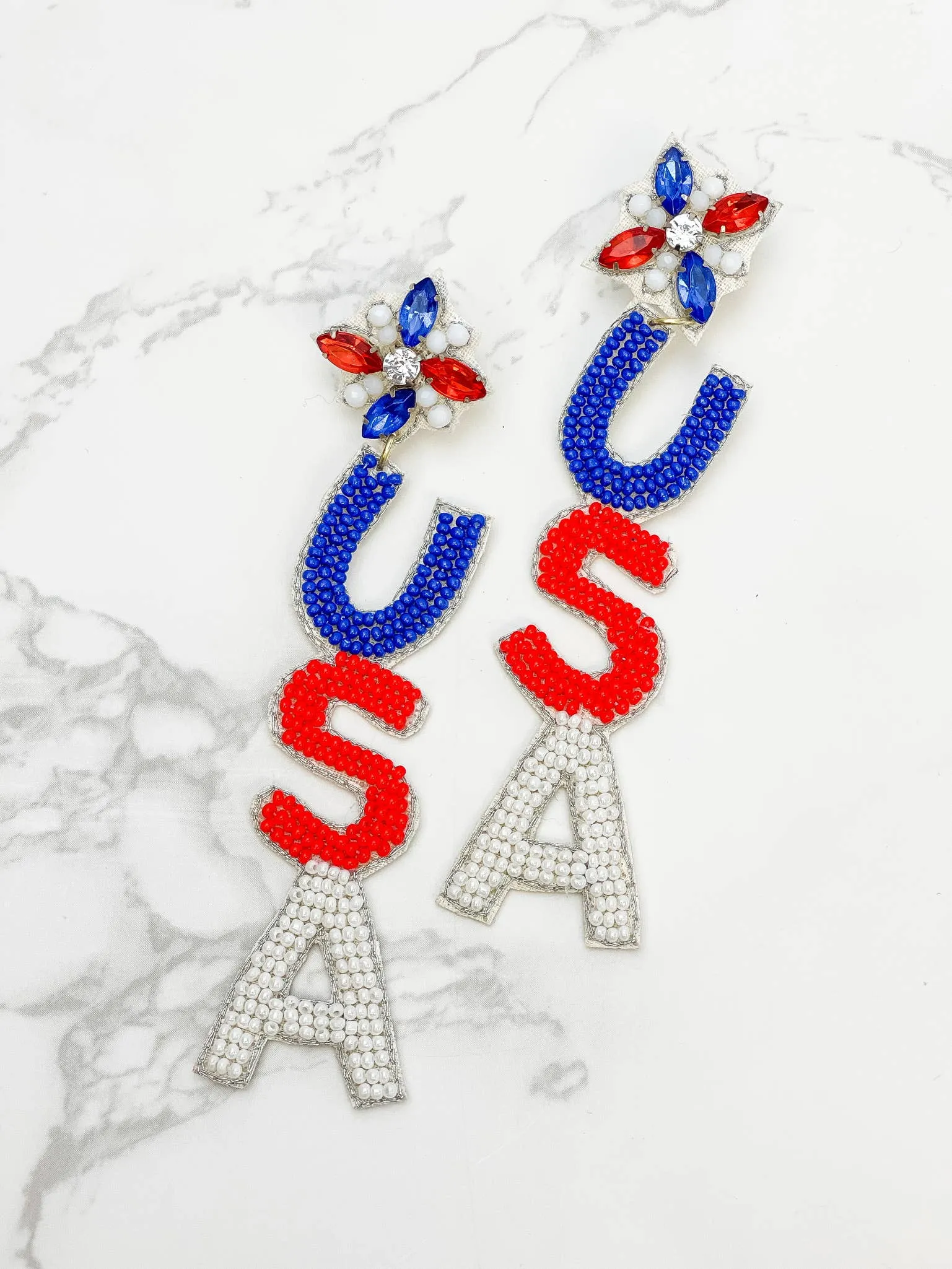 Patriotic Beaded Dangle Earrings