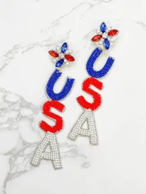 Patriotic Beaded Dangle Earrings