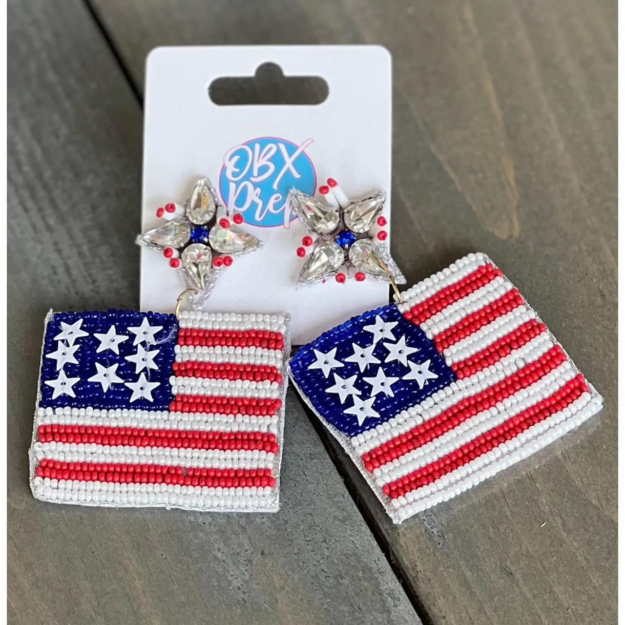 Patriotic Flag Seed Beaded Earrings S