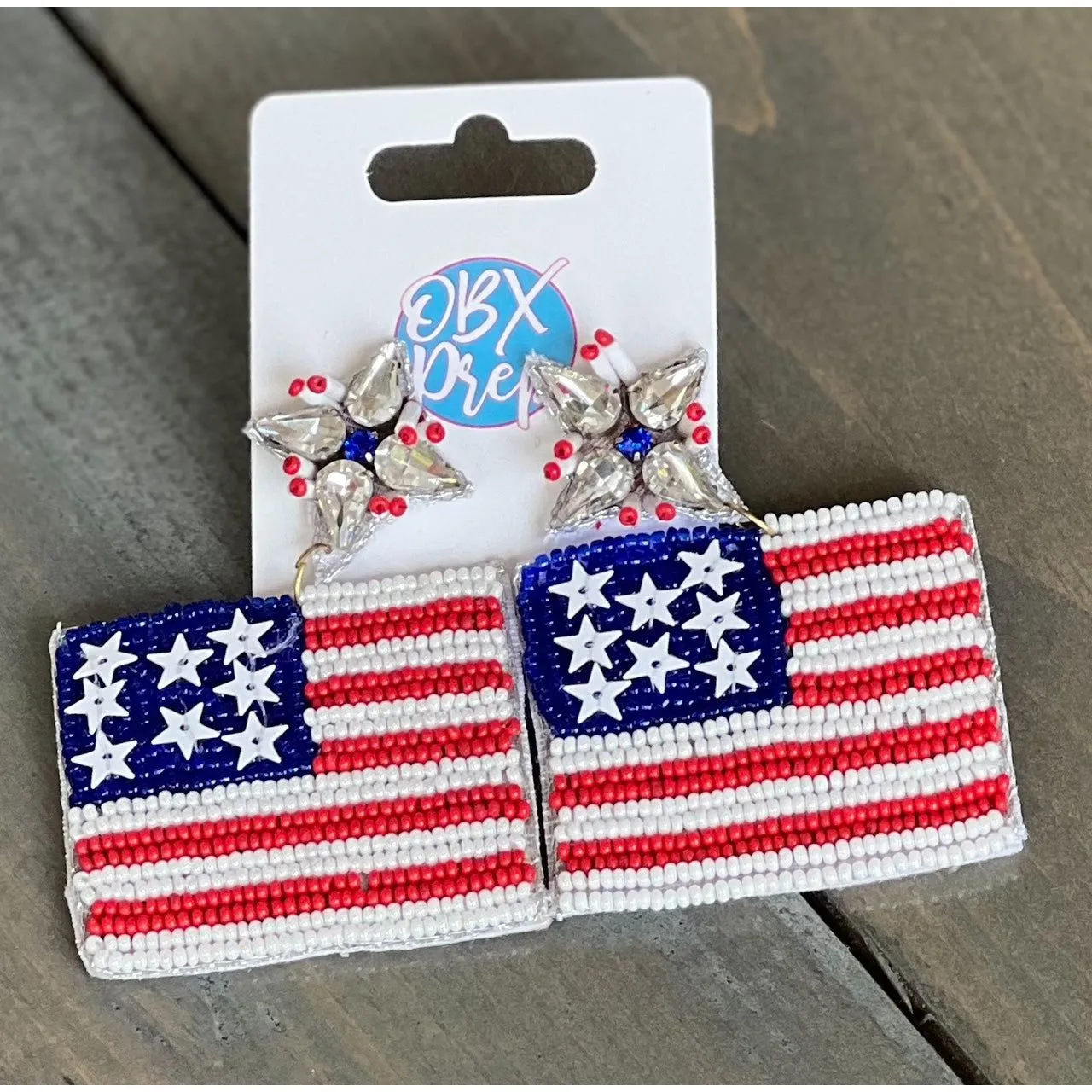 Patriotic Flag Seed Beaded Earrings S