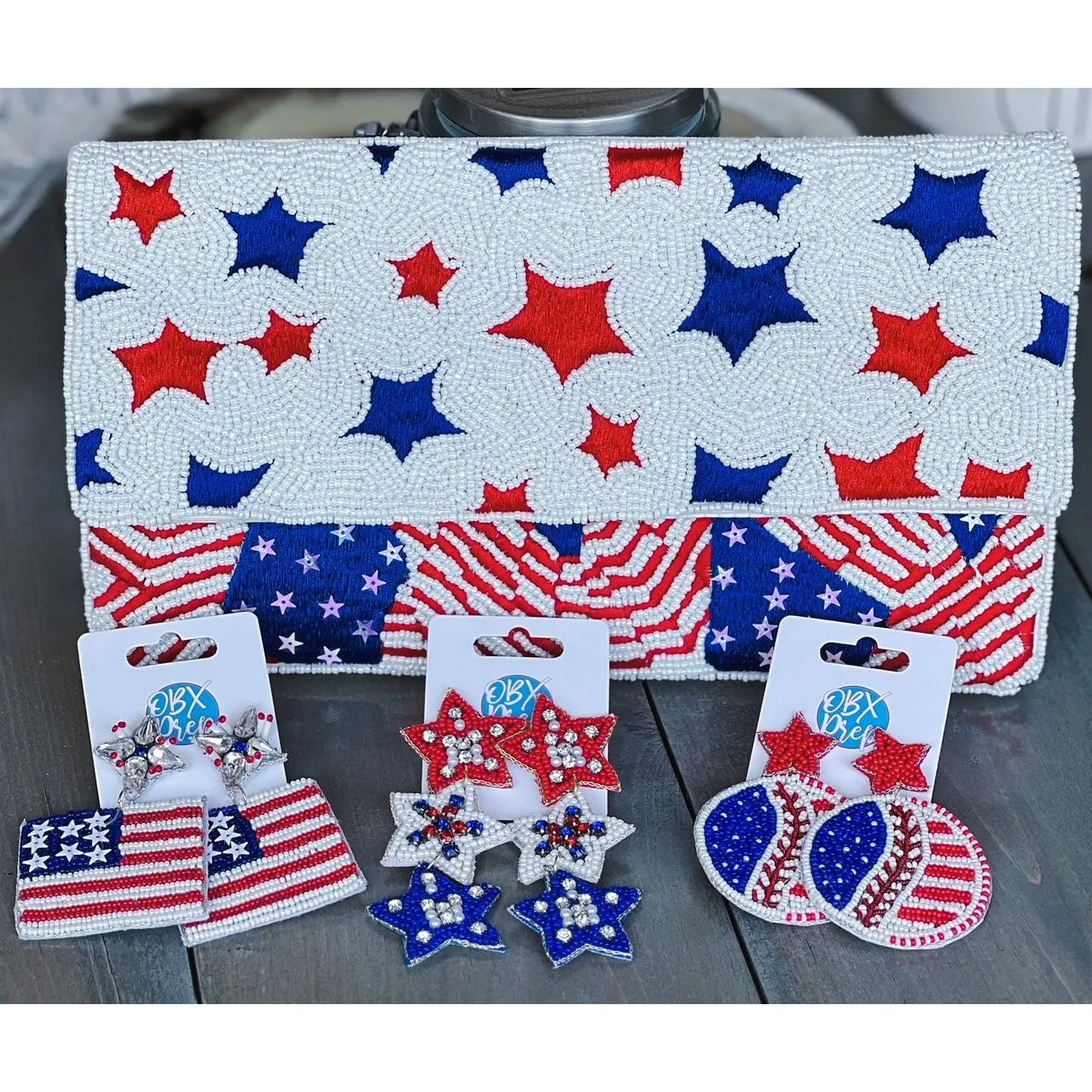 Patriotic Flag Seed Beaded Earrings S
