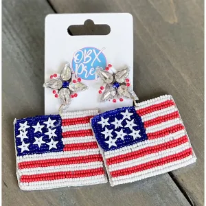 Patriotic Flag Seed Beaded Earrings S