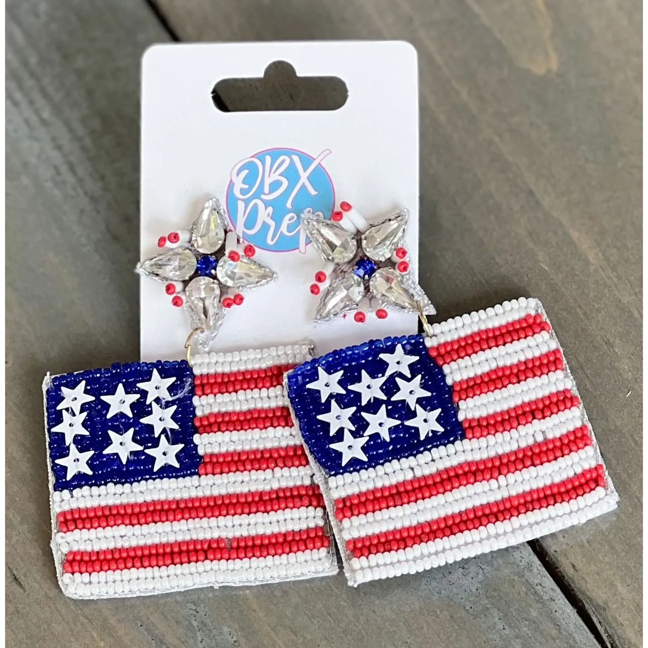 Patriotic Flag Seed Beaded Earrings S