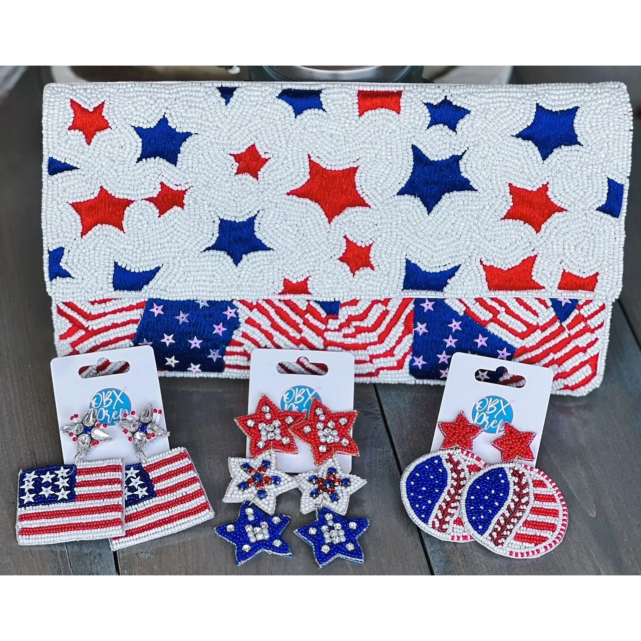 Patriotic Flag Seed Beaded Earrings S