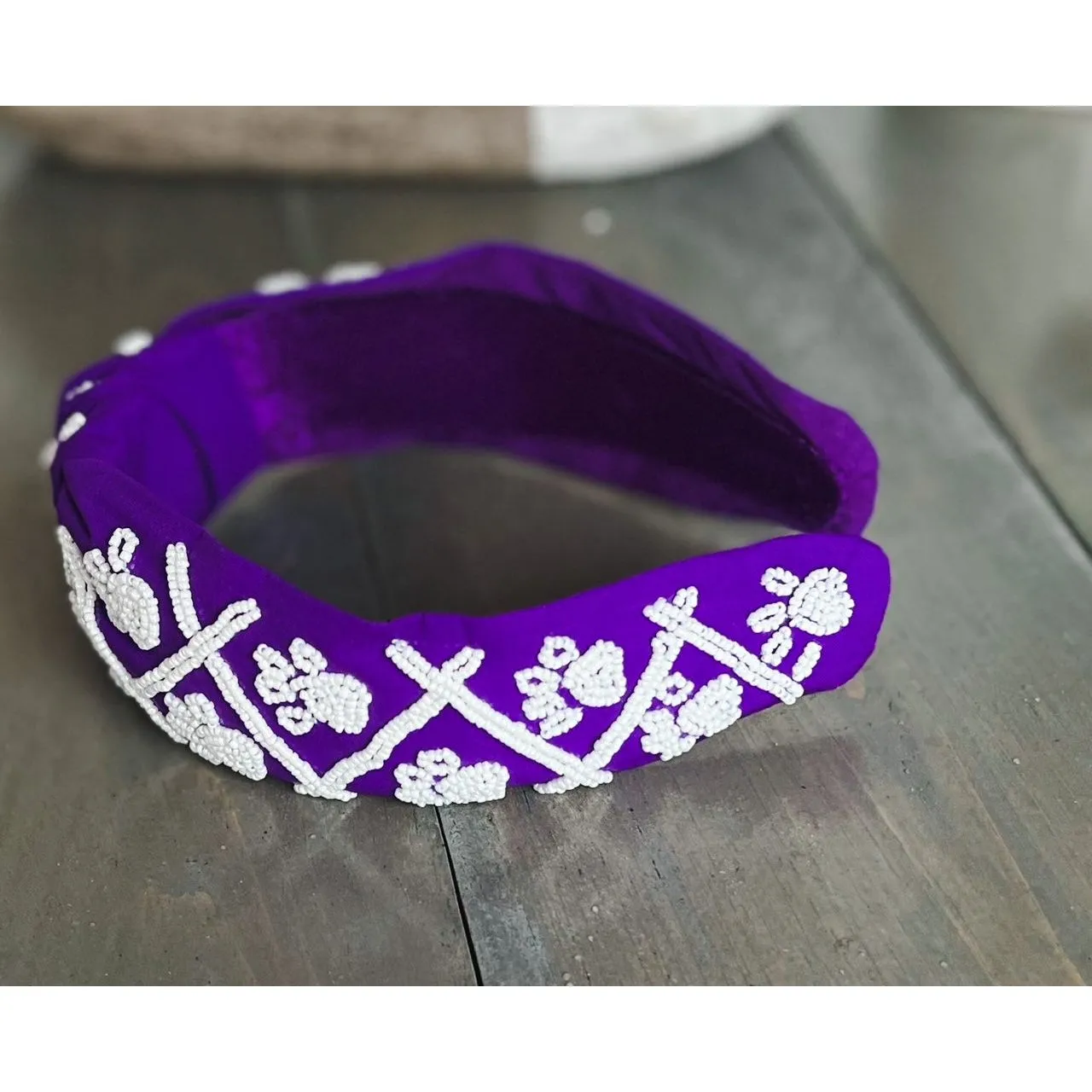 Paw Print Seed Beaded Team Spirit Top Knot Headband