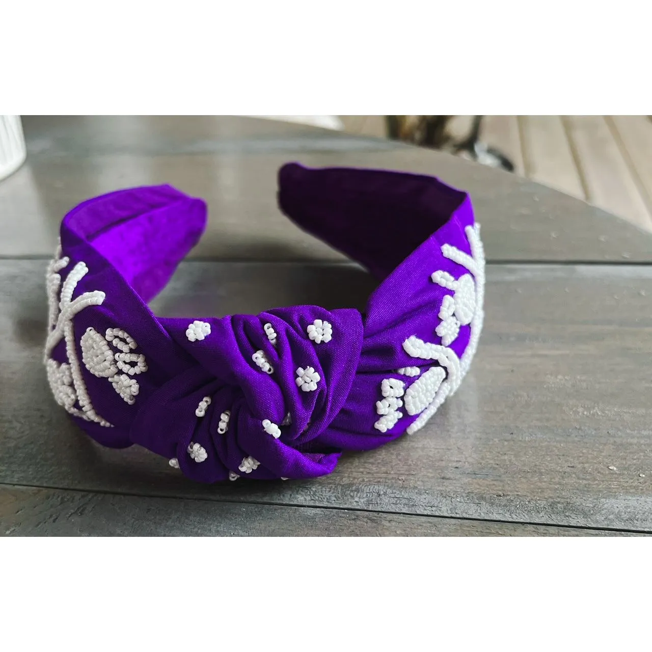 Paw Print Seed Beaded Team Spirit Top Knot Headband