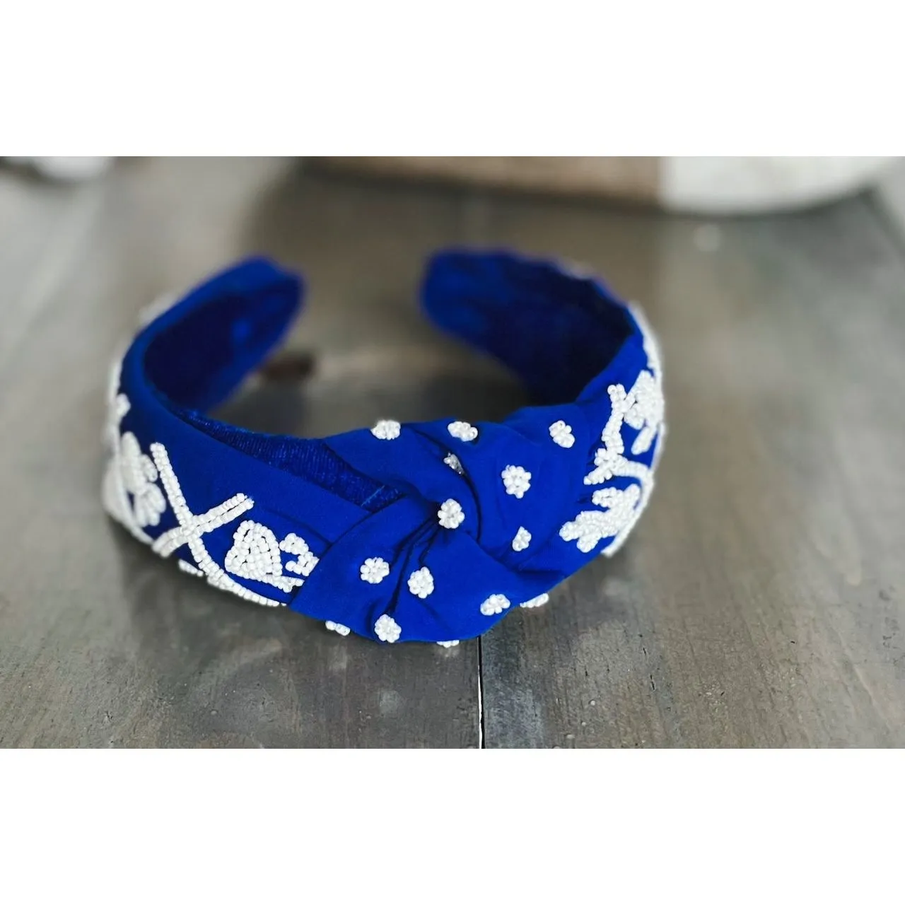 Paw Print Seed Beaded Team Spirit Top Knot Headband