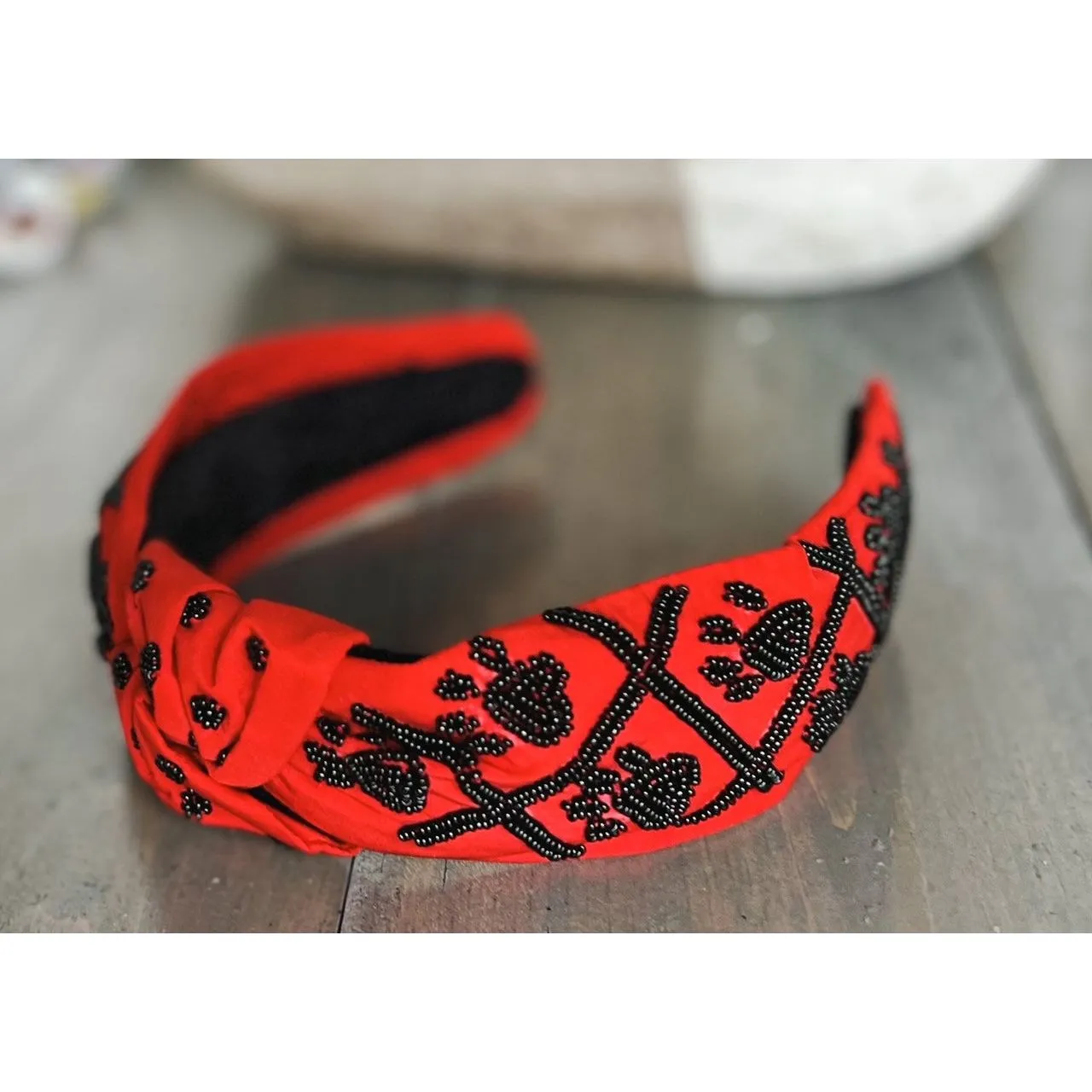 Paw Print Seed Beaded Team Spirit Top Knot Headband