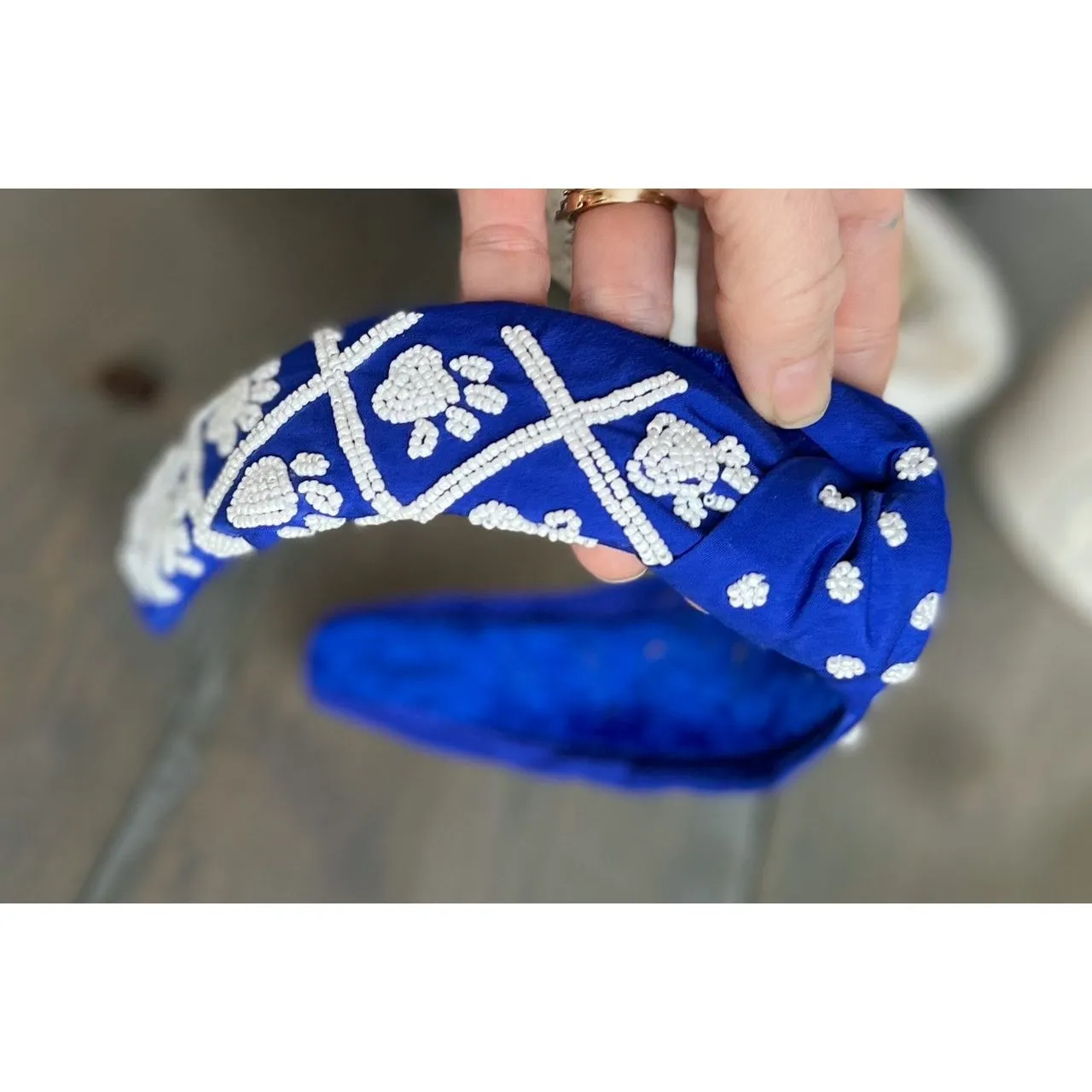 Paw Print Seed Beaded Team Spirit Top Knot Headband