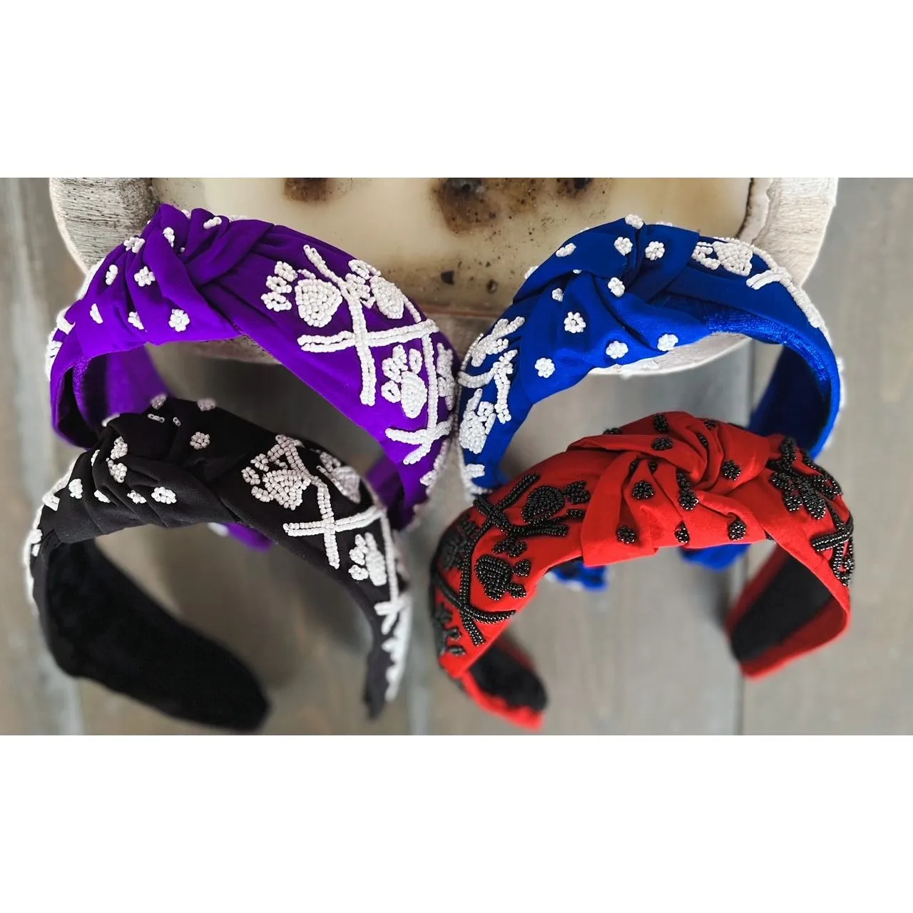 Paw Print Seed Beaded Team Spirit Top Knot Headband
