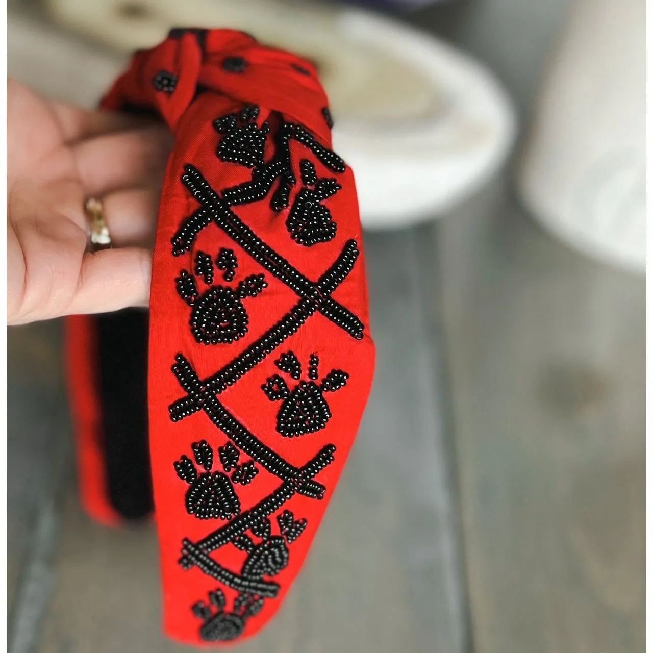 Paw Print Seed Beaded Team Spirit Top Knot Headband