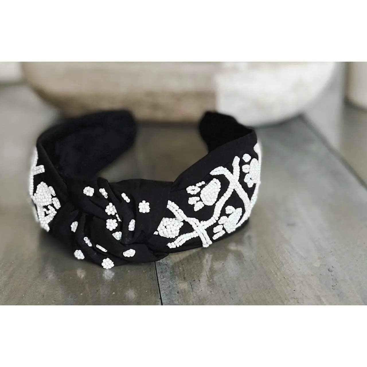 Paw Print Seed Beaded Team Spirit Top Knot Headband