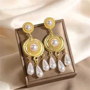 Pearl & 18K Gold-Plated Tassel Drop Earrings