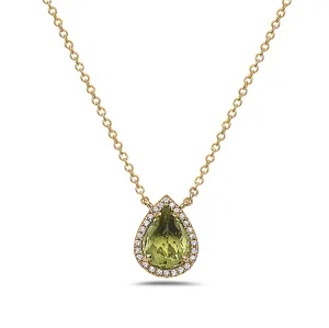 Peridot And Diamond Halo Necklace