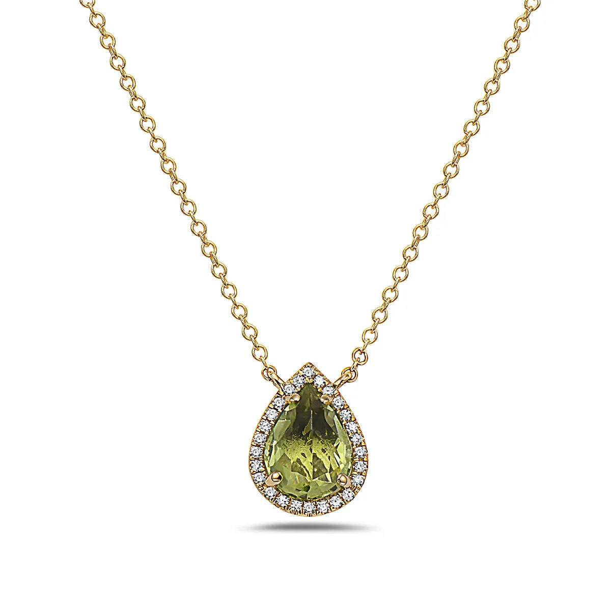 Peridot And Diamond Halo Necklace