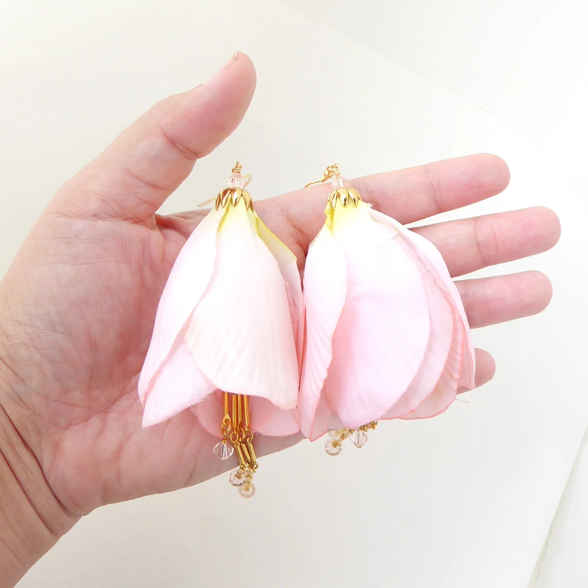 Pink beaded tulip earrings
