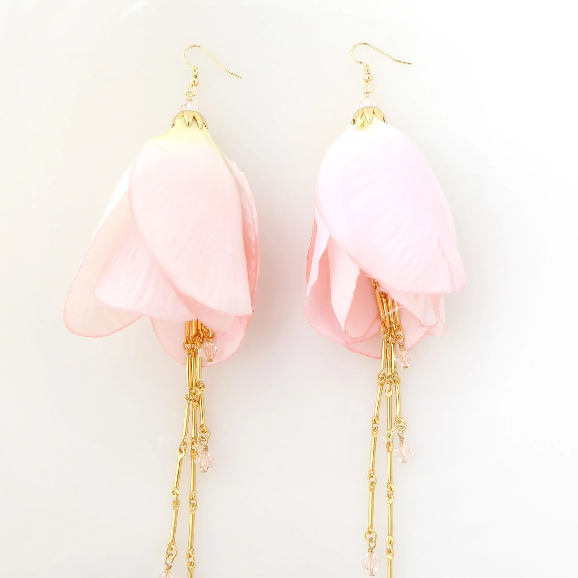 Pink beaded tulip earrings