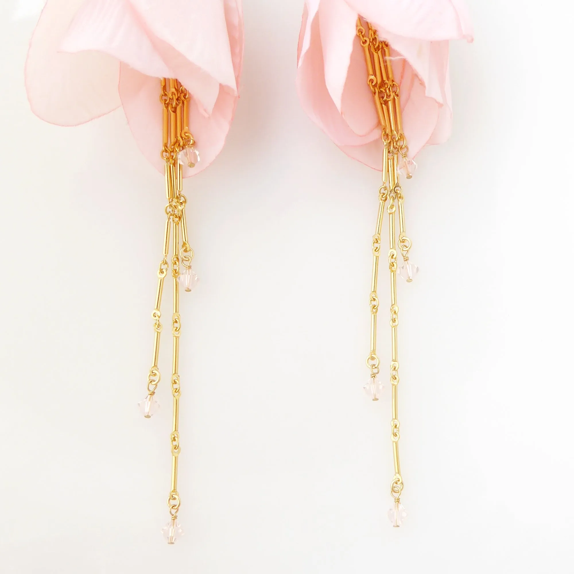 Pink beaded tulip earrings