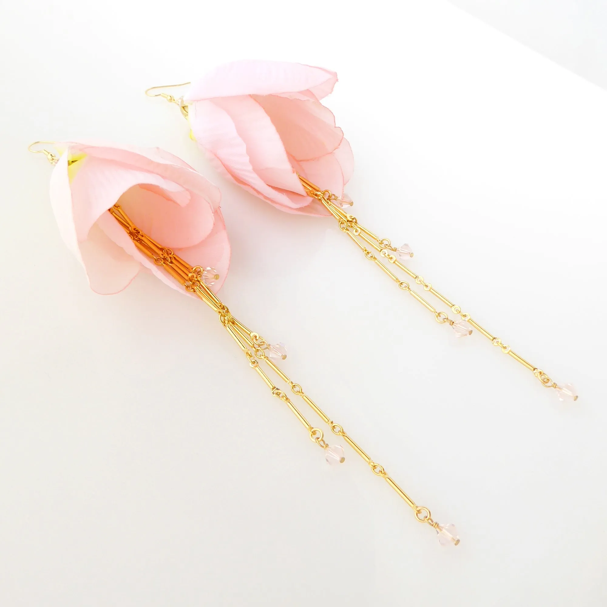 Pink beaded tulip earrings